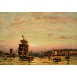 19th Century School, shipping in a busy port, oil on canvas, possibly signed McCauley, 7" x 10".