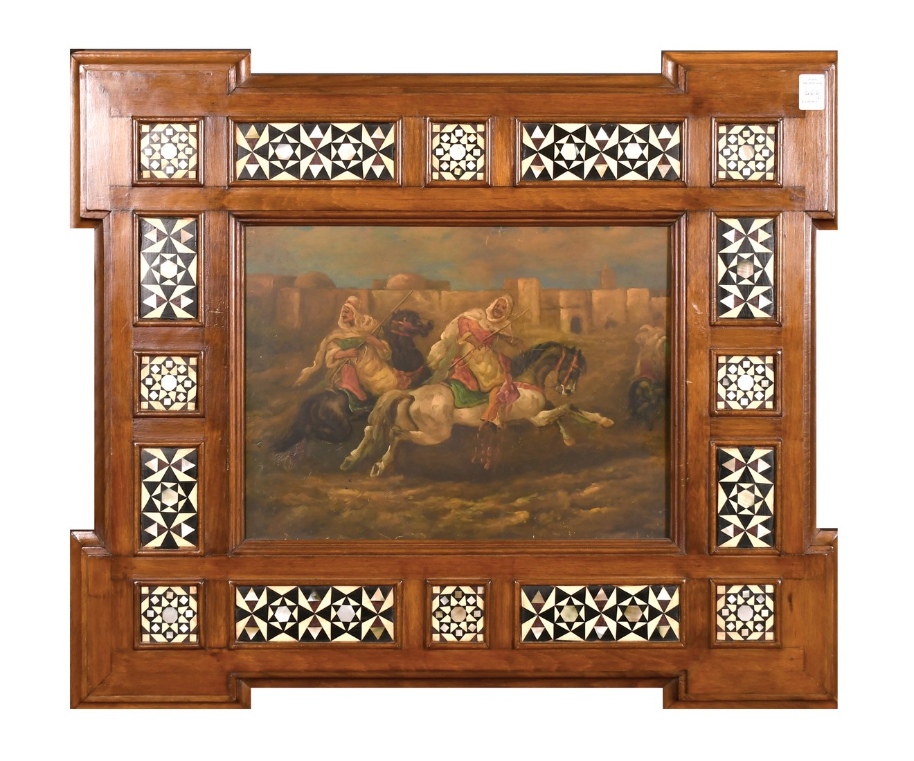 A pair of 20th Century oil on panel, scenes of Eastern horseman brandishing weapons, each 12" x 16", - Image 5 of 5