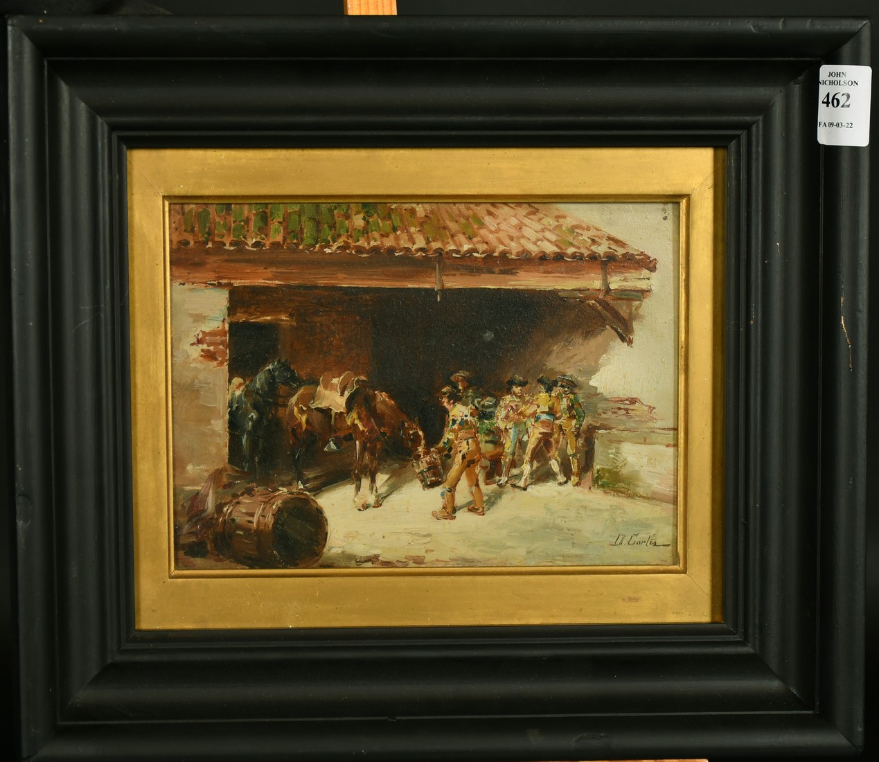 Daniel Cortes Perez (1873-1919) Picadors in a stable, oil on board, signed, Christie's stencil - Image 2 of 4