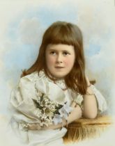 English School, Circa 1905, A hand finished photograph of a young girl holding flowers, said to be