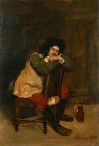 Heinrich Breling (1849-1914) German, a character study of a cavalier with a pipe, oil on panel,