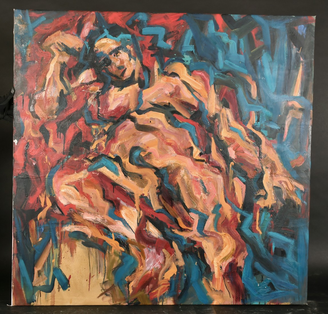 20th/21st Century, A study of a reclining male nude, oil on canvas, signed indistinctly on a - Image 2 of 4