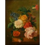 19th Century Dutch School, a still life of mixed flowers, oil on oak panel, signed with initials J V