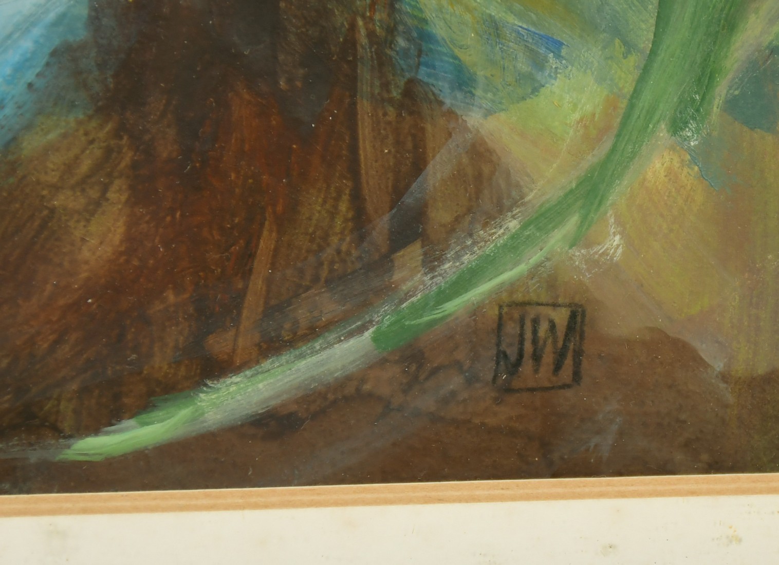 Jean Webster, 'Heron in caves of Green' acrylic on paper, signed with monogram, titled on label - Image 3 of 4