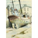 Veronica Burleigh (1909-1998) British, 'The old trawler at Tenby', watercolour, signed, 14.25" x