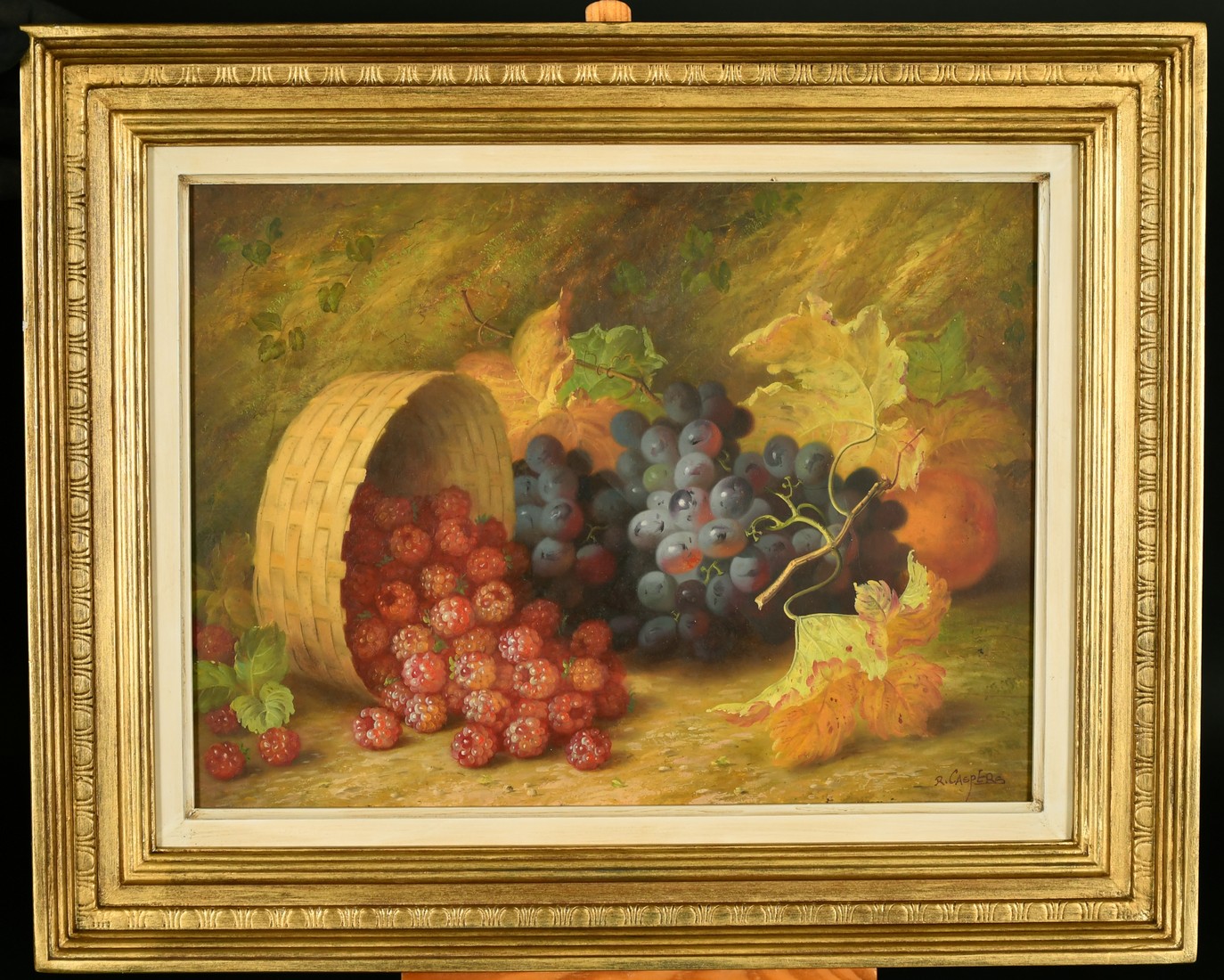 R. Caspers (20th Century), a still life of grapes and raspberries, oil on panel, signed, 12" x 16". - Image 2 of 4