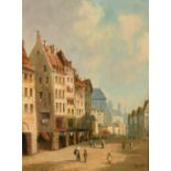 Petitjean (19th Century) French, a pair of oil on panel views of Continental cities, both signed,