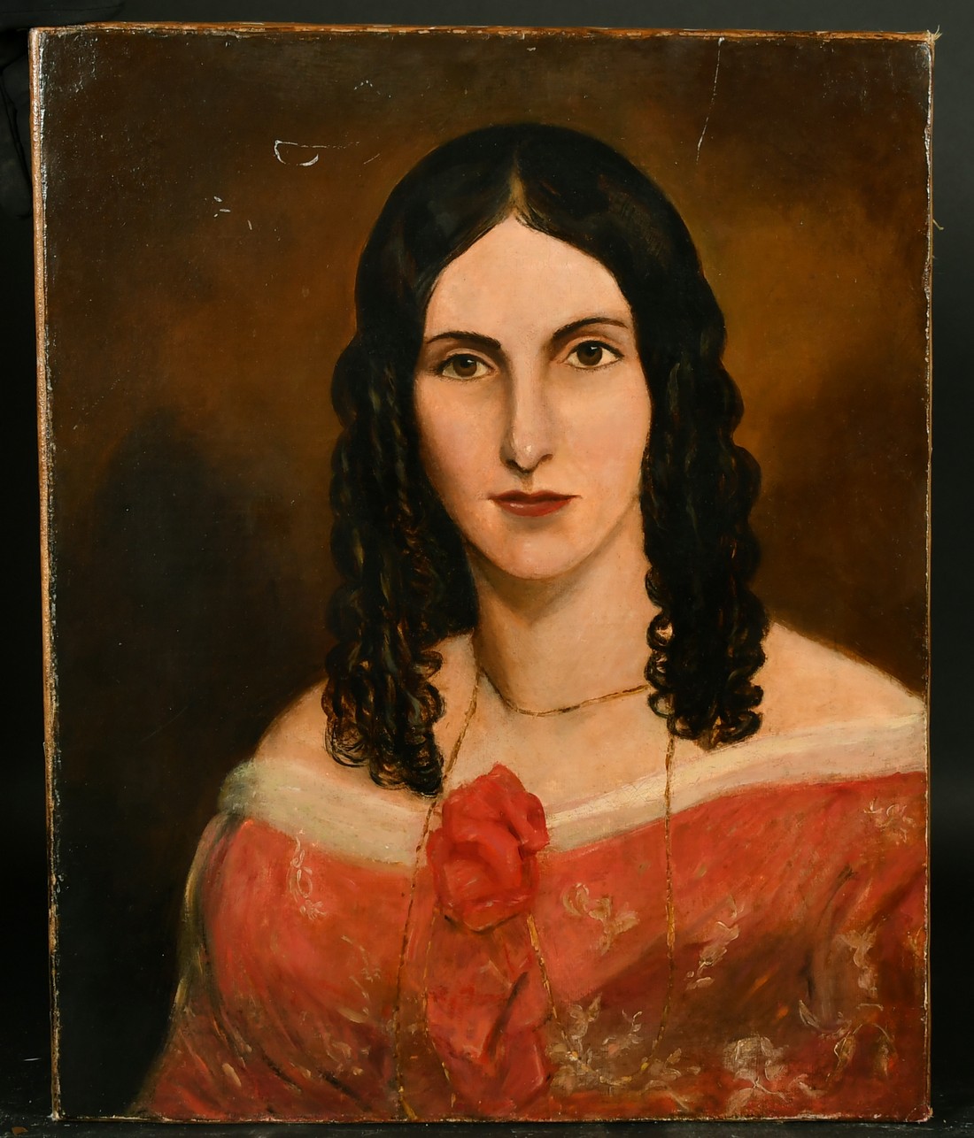 Late 19th Century English School, Portrait of a young lady with ringlets and wearing a red dress, - Image 2 of 3