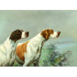 H. Wheeler (20th Century), gun dogs in anticipation, oil on panel, signed, 12" x 16".