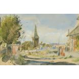 John Stainton Ward (1917-2007) British, A view of a churchyard, signed and dated '90, watercolour,