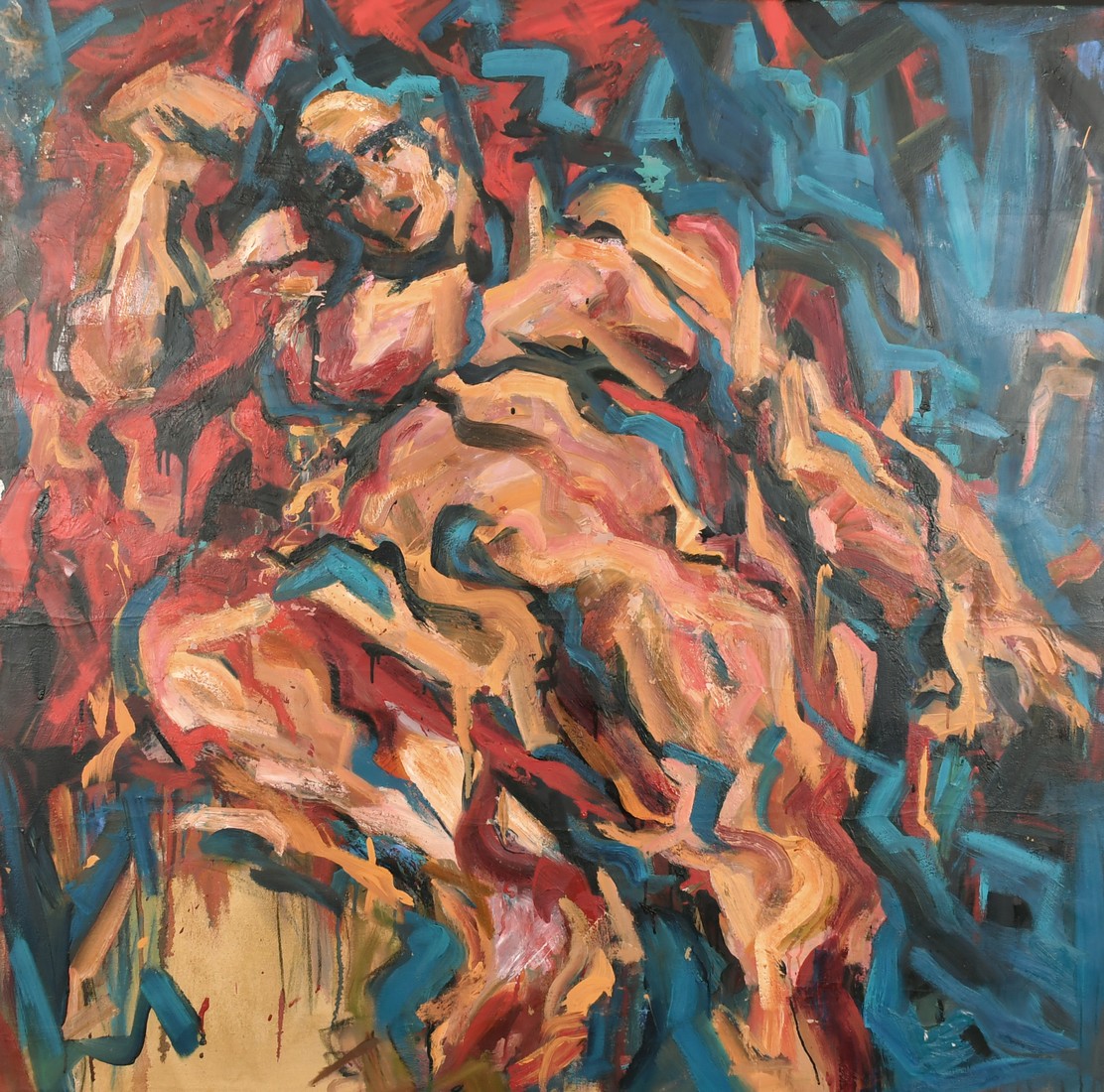 20th/21st Century, A study of a reclining male nude, oil on canvas, signed indistinctly on a