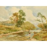 David Bates (1840-1921) British, 'The Trout Fisher' watercolour, signed, inscription verso, 9.75"