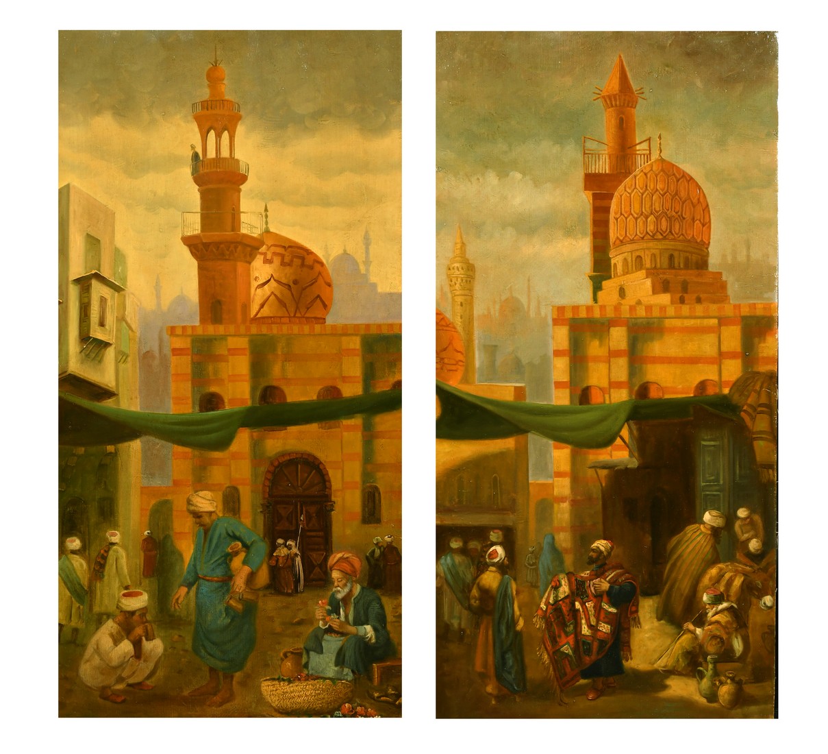 19th Century School, a pair of oil on canvas scenes of busy streets in an Arab city, each 31.5" x - Image 6 of 7