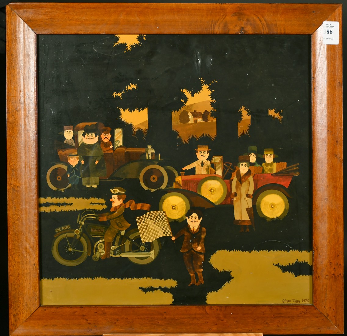 Ginger Tilly (20th Century), A stylized motoring scene, oil on panel, signed and dated 1970, 15" x - Image 2 of 4