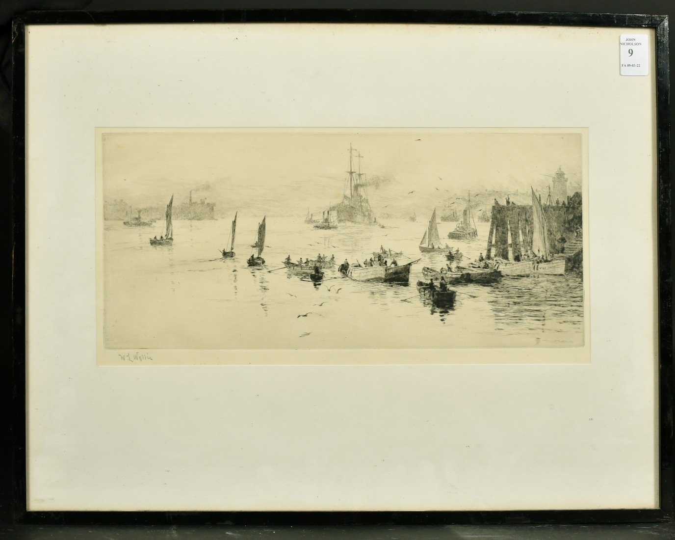William Lionel Wyllie (1851-1931) British, 'North Shields', etching, signed in pencil, 6.25" x 15". - Image 2 of 4