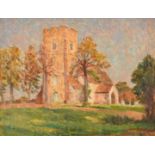 Henry S. Merritt (1884-1963) Buildings down a lane, oil on board 11.5" x 13.5", and a view of a
