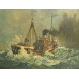 Harry Hudson Rodmell (1896-1984) British, 'North of the Faroes' A steam ship on rough seas, oil on