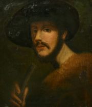 Early 19th Century School, a head and shoulders portrait of a man holding a scroll, oil on canvas,
