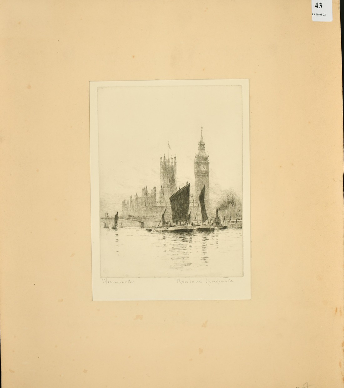 Rowland Langmaid (1897-1956) British, 'Westminster', etching, signed and inscribed in pencil, 8" x - Image 2 of 4