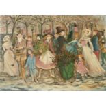 Circle of Emilio Grau Sala, A crowd of figures at Christmas time in a French park, oil on board,