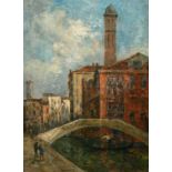 Georges Pierre Dieterle (1844-1937), Bridge over a canal in Vencie, signed, oil on canvas, 19.5" x