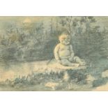Circle of Richard Doyle, an imp seated on a toadstool by the light of the moon, pencil and wash,