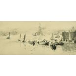 William Lionel Wyllie (1851-1931) British, 'North Shields', etching, signed in pencil, 6.25" x 15".