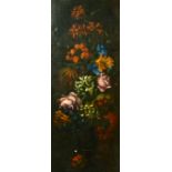 19th Century, A still life of mixed flowers, oil on paper laid on canvas, 28.75" x 11.75", in a 19th