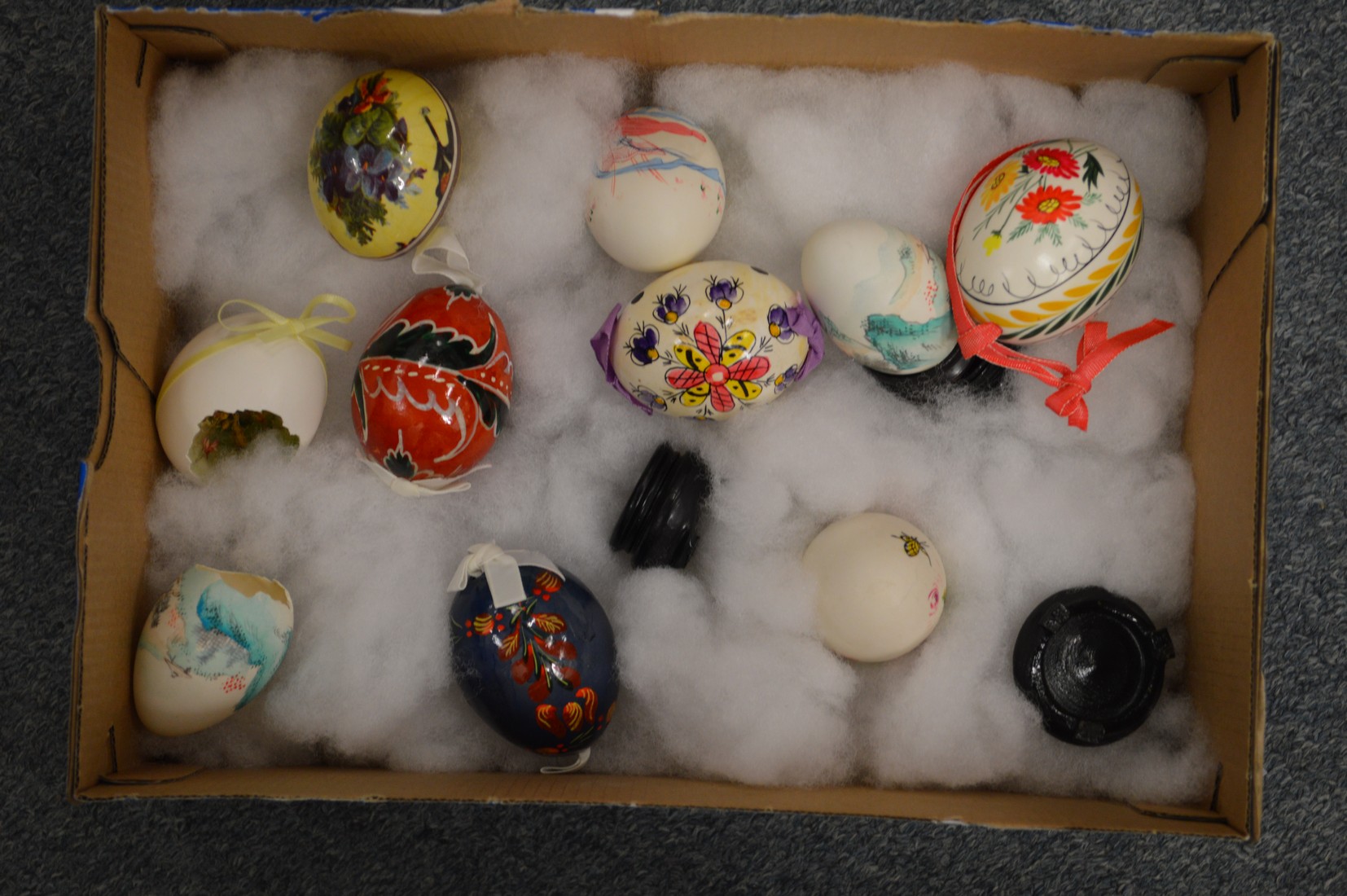 Decoratively painted eggs.