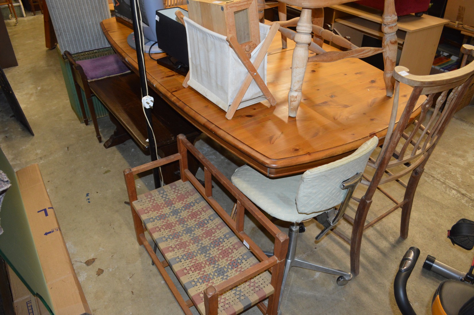 Household furniture to include Lloyd Loom linen baskets.