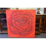C Biden, a large still life of a rose, oil on canvas, unframed.