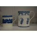 Two 19th century blue and white tankards.