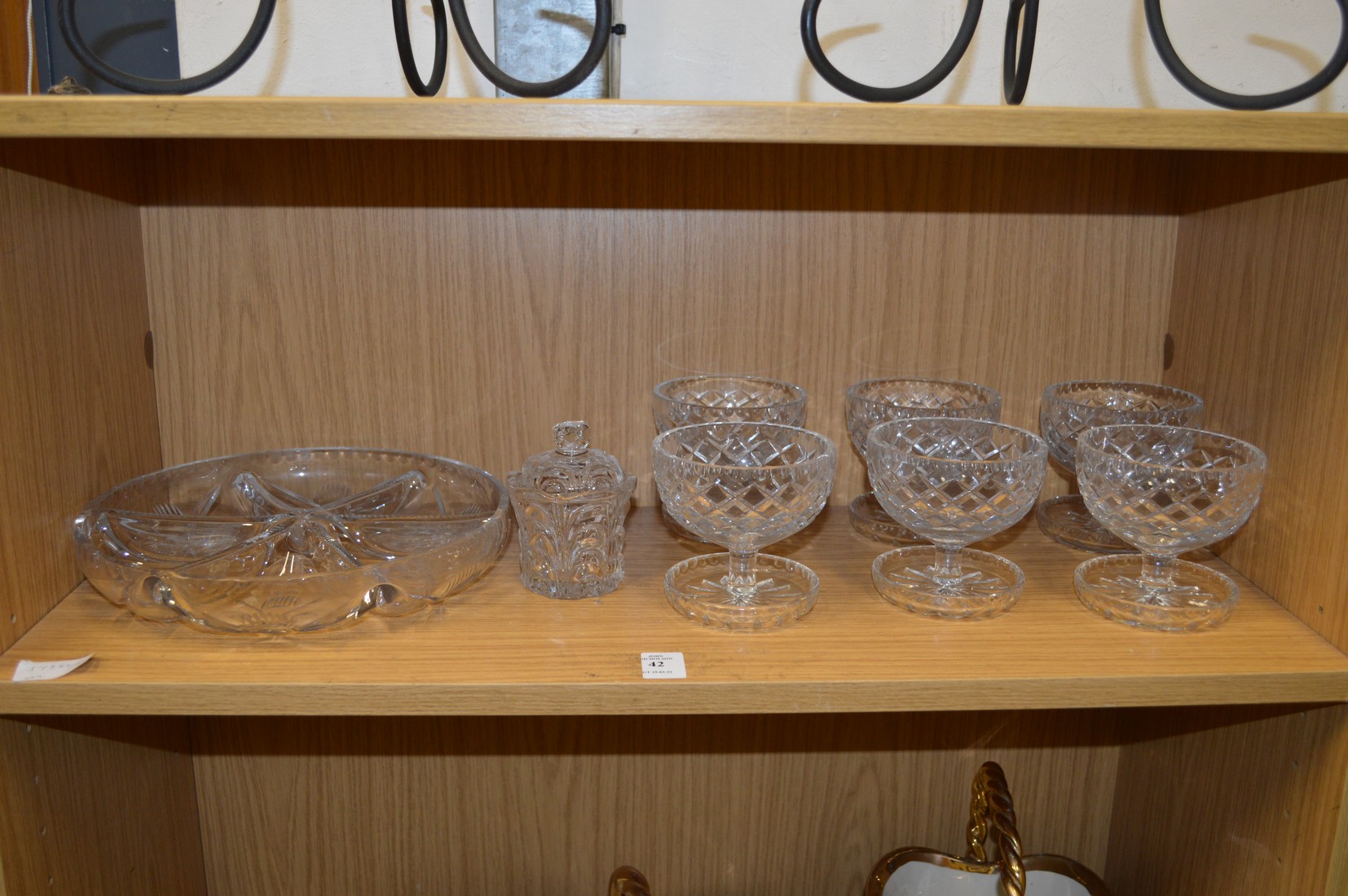 Six cut glass grapefruit dishes and other items.