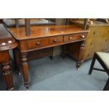 A Victorian mahogany two drawer side table (legs repaired).