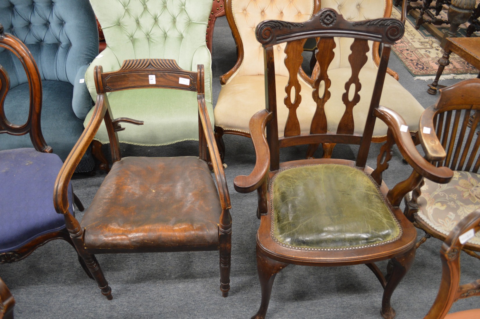 A Regency carver chair (AF) and a desk chair.