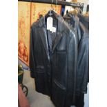 A ladies' leather jacket and leather skirt.