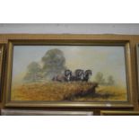 R C Allcock-Bowden "Heavy Horses Working in a Field" oil on canvas, signed.