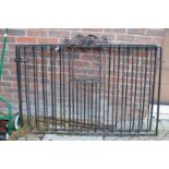 A pair of wrought iron driveway gates, each measuring 4ft 8.5ins wide x 3ft high excluding hanging