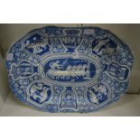 A large blue and white classical style tree and well meat dish.
