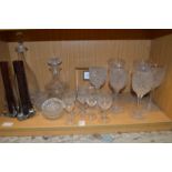 A shelf of glassware.