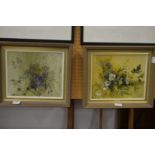 Barbara Crowe, flower studies, oil on board, a pair.