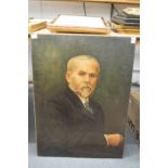 A portrait of a gentleman with a grey beard and black jacket, oil on board, unframed.