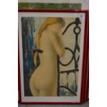 A standing female nude, limited edition colour print, pencil signed.