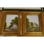 Country Cottages, oil on canvas, a pair.