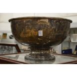 A large silver plated punch bowl engraved Ferrari.