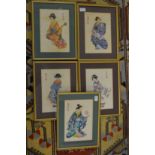 A set of five Japanese pictures of female figures.
