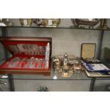 A quantity of plated items to include a cased canteen of cutlery, entree dish and cover etc.