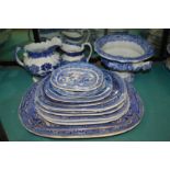 Willow pattern and similar blue and white china.