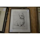 A West Highland terrier etching, signed in pencil.