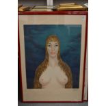 A portrait bust of a female nude, limited edition colour print, pencil signed.